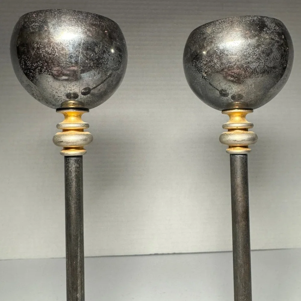 Vintage Italian Silverplate Taper Candle Holders Italy Mid Century Modern 8.5